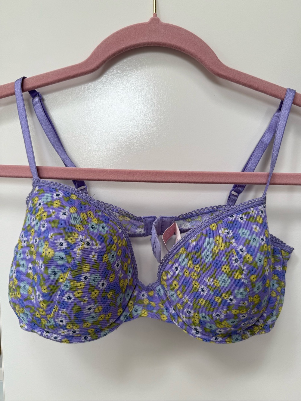 Victoria’s Secret 34C Purple Floral Underwire Bra | Lined Cups | Adjust Straps